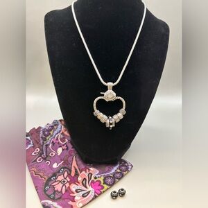 Brighton Silver Heart charm Pendant Necklace w/9 charms